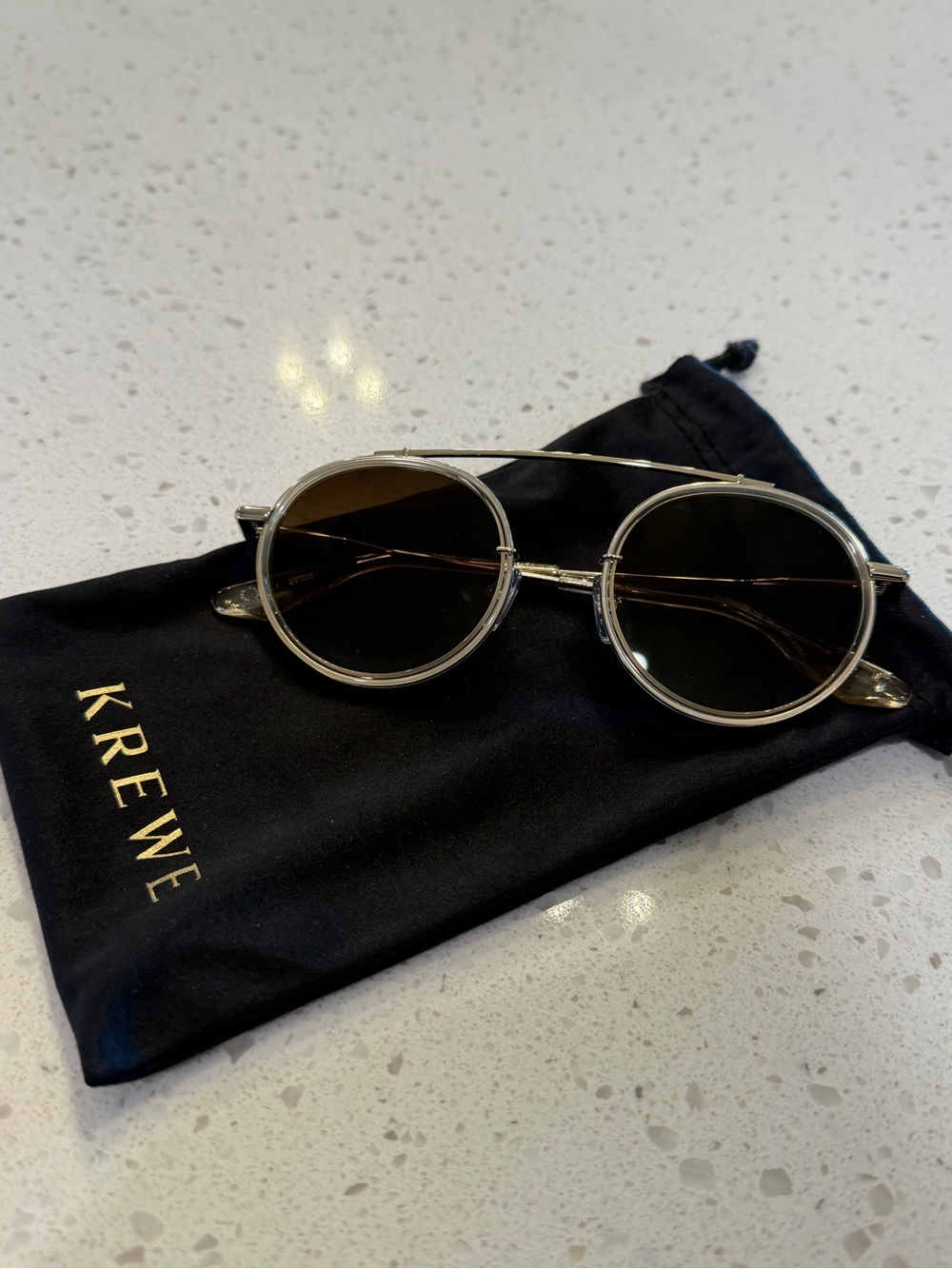 KREWE Silver Frame Sunglasses with Black Lenses